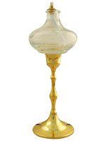 Lume per cera liquida in vetro e ottone dorato modello "Stelo indiano" - altezza 18 cm