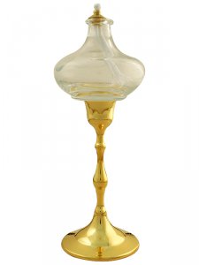 Copertina di 'Lume per cera liquida in vetro e ottone dorato modello "Stelo indiano" - altezza 18 cm'