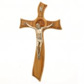 Croce di San Benedetto in legno d'ulivo e stile moderno - dimensioni 26,5x14 cm