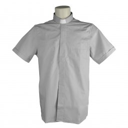 Copertina di 'Camicia clergyman grigio chiaro mezza manica 100% cotone - collo 41'