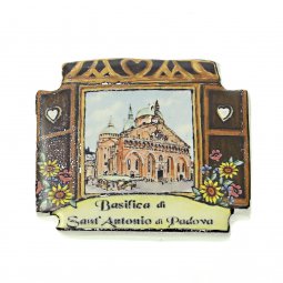 Copertina di 'Magnete in ceramica a forma di finestra "Basilica di Sant'Antonio di Padova" - dimensioni 5x4,5 cm'