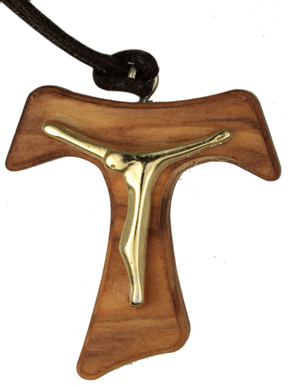 Croce tau in legno con Cristo stilizzato e laccio - altezza 3,5 cm, in legno  d'ulivo, Tau, Articoli Religiosi 