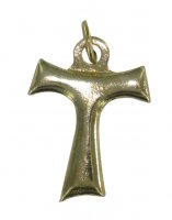 Immagine di 'Croce tau in metallo dorato con smalto blu - 2 cm'