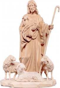 Copertina di 'Ges buon pastore con pecore  - Demetz - Deur - Statua in legno naturale. Altezza pari a 30 cm.'