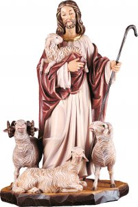 Copertina di 'Ges buon pastore con pecore  - Demetz - Deur - Statua in legno colorato. Altezza pari a 30 cm.'