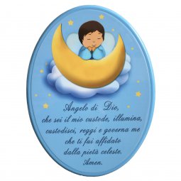 Copertina di 'Icona ovale azzurra "Angelo di Dio" per bambini - dimensioni 15x21 cm'