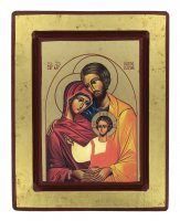 Icona greca in legno "Sacra Famiglia" - 19x15 cm