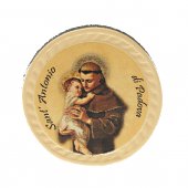 Calamita rotonda in cuoio "Sant'Antonio di Padova" - diametro 4 cm