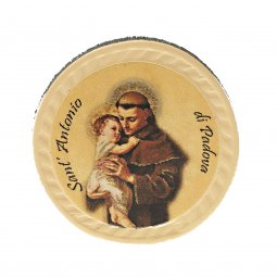 Copertina di 'Calamita rotonda in cuoio "Sant'Antonio di Padova" - diametro 4 cm'