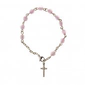 Bracciale rosario con grani rosa in vetro di Murano - grani tondi 5 mm