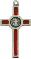 Immagine di 'Croce San Benedetto in metallo nichelato con smalto rosso - 3,5 cm'