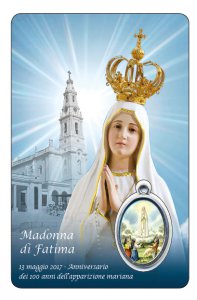 Copertina di 'Card Madonna Fatima con medaglia resinata - 5,5 x 8,5 cm - in italiano'