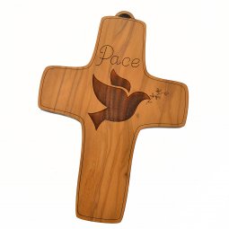 Copertina di 'Croce in legno d'ulivo "Colomba della pace" - altezza 18 cm'