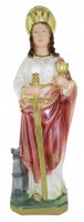 Statua Santa Barbara in gesso madreperlato dipinta a mano - 35 cm