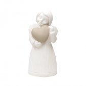 Statua angelo in resina bianca dipinta a mano con cuore - altezza 9 cm