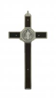 Immagine di 'Crocifisso San Benedetto in legno con Cristo in metallo argentato - 20 cm'