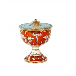 Copertina di 'Pisside in ceramica simbolo TAU "Modello Rubino e oro" - 14 cm'
