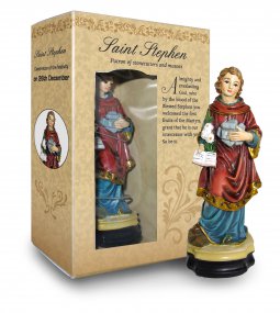 Copertina di 'Statua di Santo Stefano da 12 cm in confezione regalo con segnalibro in versione INGLESE'