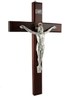 Croce in legno di faggio con Cristo argentato - altezza 34 cm