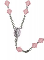 Immagine di 'Rosario cristallo rondello con grani mm 7 color rosa legatura in argento 925'