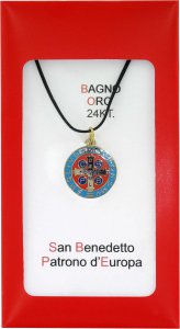 Copertina di 'Medaglia San Benedetto mm.22 coniata con bagno oro 24 kt con smalti levigati'