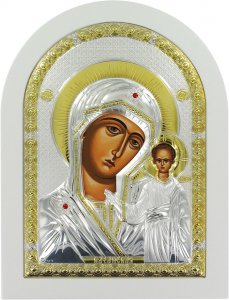 Copertina di 'Icona Madonna di Kazan Greca a forma di arco con lastra in argento - 15 x 20 cm'