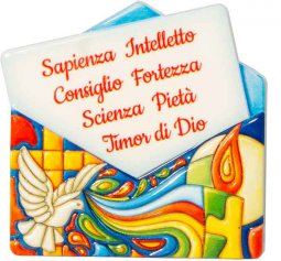 Copertina di 'Magnete in polimero effetto maiolica "Santa Cresima" con cartoncino - dimensioni 6x6 cm'