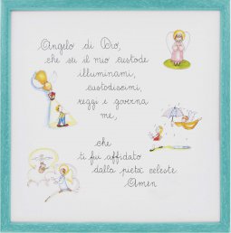Copertina di 'Quadro con Angelo di Dio illustrato e colorato cm 29x29 - cornice in legno Azzurra'