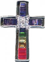 Croce in argento 925 con strass multicolor e catenina