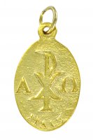 Immagine di 'STOCK: Medaglia Cristo risorto ovale in metallo dorato con smalto blu - 2,2 cm'
