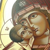 Immagine di 'Icona bizantina dipinta a mano "Madonna della Tenerezza Vladimirskaja" - 22x18 cm'