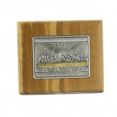 Quadretto in legno d'ulivo con placca argentata "Ultima Cena" - dimensioni 7x8 cm