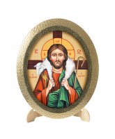 Icona ovale in polimero con cavalletto "Gesù Buon Pastore" - 25 cm