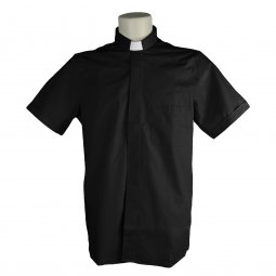 Copertina di 'Camicia clergyman nera mezza manica 100% cotone - collo 44'