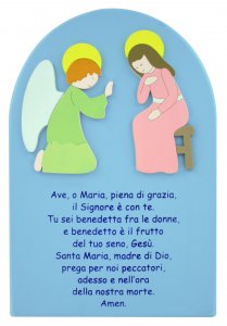 Copertina di 'Quadro Annunciazione con preghiera dell'Ave Maria in italiano su legno colore azzurro - 24 x 16 cm'