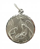Medaglia Battesimo in argento 925, tonda - 2 cm circa