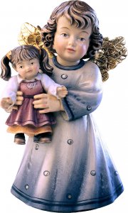 Copertina di 'Statuina dell'angioletto con bambola, linea da 10 cm, in legno dipinto a mano, collezione Angeli Sissi - Demetz Deur'