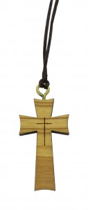 Copertina di 'Croce in ulivo sagomata con cordone -  3,3 x 1,8 cm'