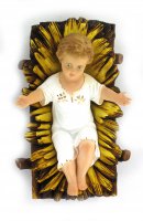 Immagine di 'Ges Bambino con culla in poliestere decorato a mano - altezza 14 cm'
