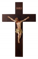 Crocifisso in legno massello con Cristo in resina colorata - altezza 28 cm