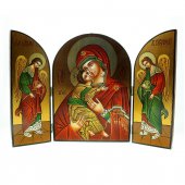 Trittico bizantino dipinto a mano "Madonna della Tenerezza Vladimirskaja" 43x29 cm