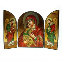 Copertina di 'Trittico bizantino dipinto a mano "Madonna della Tenerezza Vladimirskaja" 43x29 cm'
