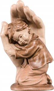 Copertina di 'Mano protettrice da poggiare con bambino - Demetz - Deur - Statua in legno dipinta a mano. Altezza pari a 14 cm.'