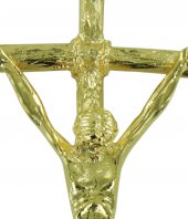 Immagine di 'Crocifisso pastorale Giovanni Paolo II da parete in metallo dorato - 30 cm'
