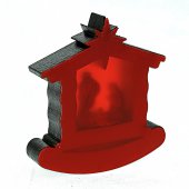 Immagine di 'Presepe a forma di capanna con base a dondolo e sfondo rosso - altezza 6 cm'