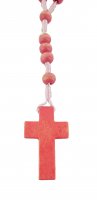 Immagine di 'Rosario economico in legno tondo rosa diametro mm 7 legatura in seta'