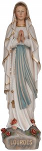 Copertina di 'Statua in legno dipinta "Madonna di Lourdes con rose" - altezza 23 cm'