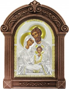 Copertina di 'Icona in argento Sacra Famiglia con cornice in legno cm 16,5x24'