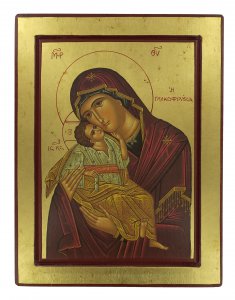 Copertina di 'Icona greca in legno "Madonna della Tenerezza Vergine di Vladimir" - 33x25,5 cm'