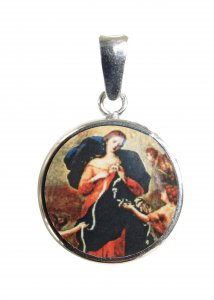 Copertina di 'Medaglia Maria che scioglie i nodi tonda in argento 925 e porcellana'
